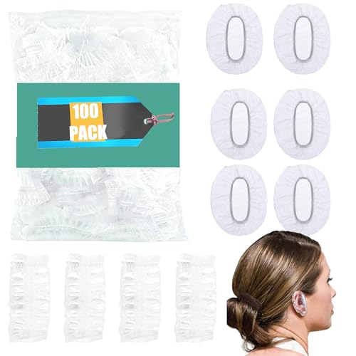 100pcs Disposable Waterproof Ear Covers for Hair Dye, Bathing & Travel - Elastic Clear Plastic (Variation of THIS listing: 100)
