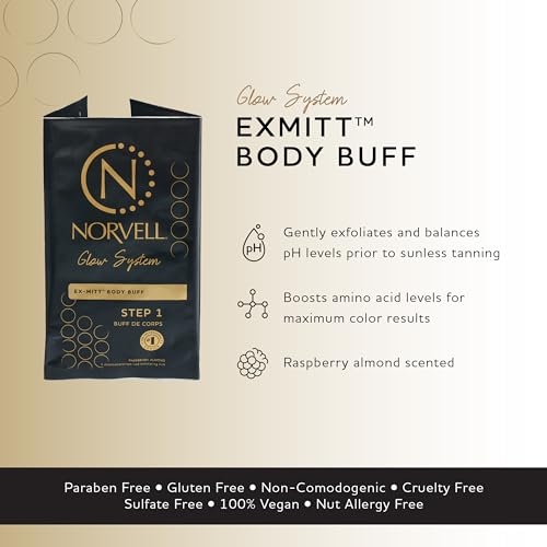 Norvell Pre Sunless Tan Body Buff eXmitt - Exfoliate, Prime and pH Balance, 1 Disposable/Single-Use Exfoliating Mitt for use before Self Tanner