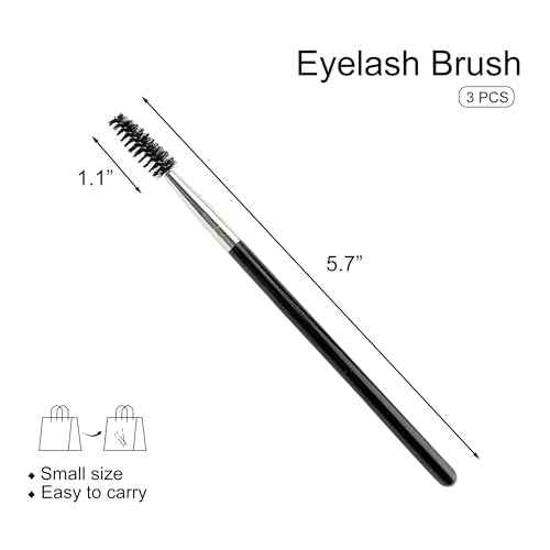 Quacc 3 PCS Eyelash Brush Portable Eye Brush Eyebrow Brush Reusable for Eyelash Extension Makeup, Lifting Eyebrow (Black)
