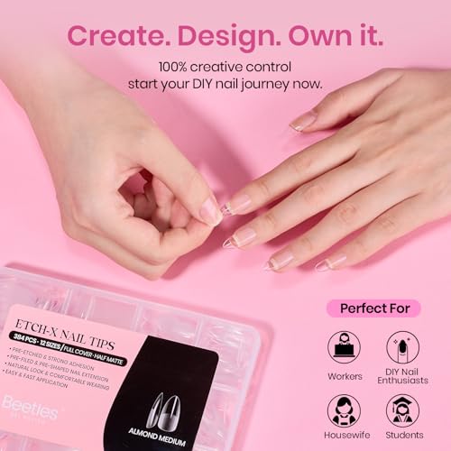 Beetles Almond Gel Nail Tips - 384pcs Pre-Etched Medium Set