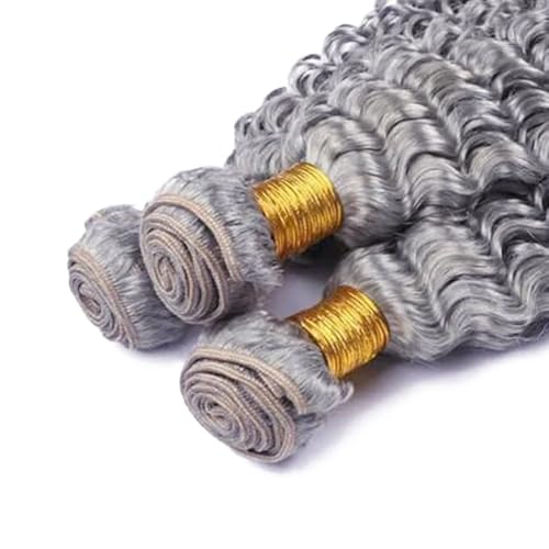 Fridnae Silver Deep Wave Human Hair Bundles 22/24/26 Inch - Grey-#GreyDP, 150g Each