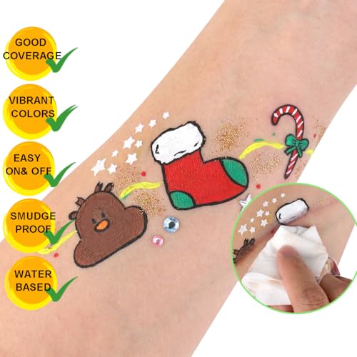 Bowitzki Face Paint Kit - 24 Colors, Glitter & Stencils for Adults