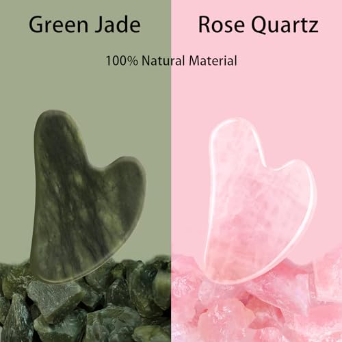 Gua Sha Facial Tools 2 Pack, Guasha Tool for Face & Eye Gua Sha Stone for Puffiness Reducing & Jawline Sculpting Face Stone Gua Sha Tools for Skin Care GuaSha Stone Tool, Pink and Green