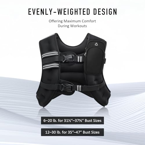 ZELUS Weighted Vest, 6lb/8lb/12lb/16lb/20lb/25lb/30lb Weight Vest with Reflective Stripe for Workout, Strength Training, Running, Fitness, Muscle Building, Weight Loss, Weightlifting (30 lb, Black)