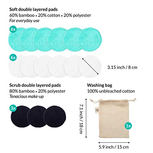 Reusable Makeup Remover Pads 15-Pack with Laundry Bag