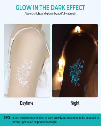Glow in the Dark Butterfly Temporary Tattoos, 7 Sheets Waterproof