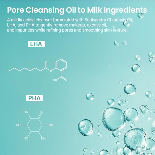 AVEA Pore Cleansing Oil to Milk - Traditional Korean Schisandra Seed Oil | Madecassoside & Asiaticoside | Gentle Hydrating Cleanser for Refining & Smoothing - 3.38 fl oz / 100ml