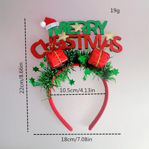 Merry Christmas Headbands Cute Christmas Gift Designs Hair Bands Green Glitter Hair Hoop Christmas Party Gifts Costume Headwear Hair Hoops Holiday Party Hair Accessories for Women Girls Kids 1Pcs