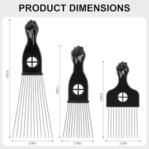 3 Pack Afro Hair Picks for Men and Women, Cpoxixt Metal Afro Comb Picks for Natural Curly Hair Styling Fist Design(Black)