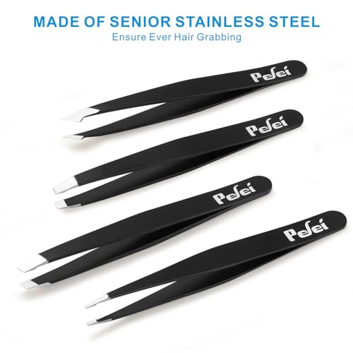 Pefei 4-Piece Stainless Steel Tweezers Set with Case