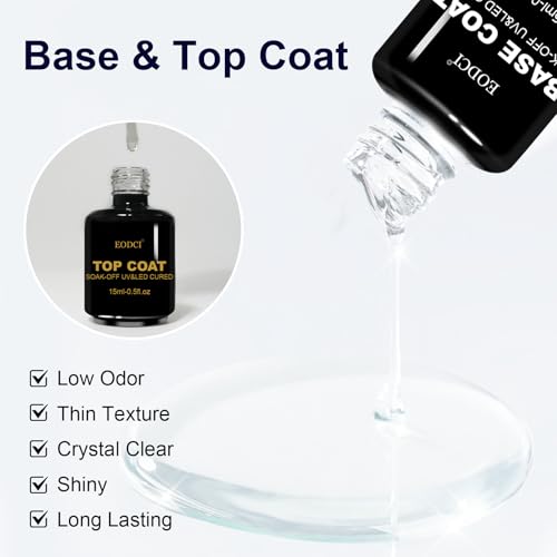 Eodci 2-Pack 15ml Gel Nail Top & Base Coat Set - Long Lasting Shine & No Wipe Finish