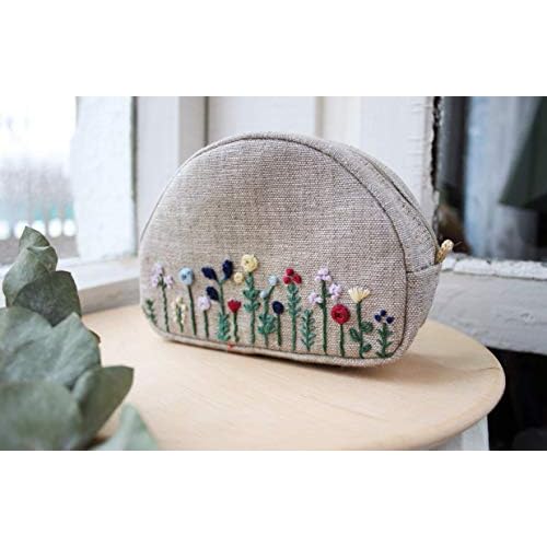Small embroidered cosmetic bag Flowers embroidery makeup bag for women Floral makeup zipper pouch for bridesmaids