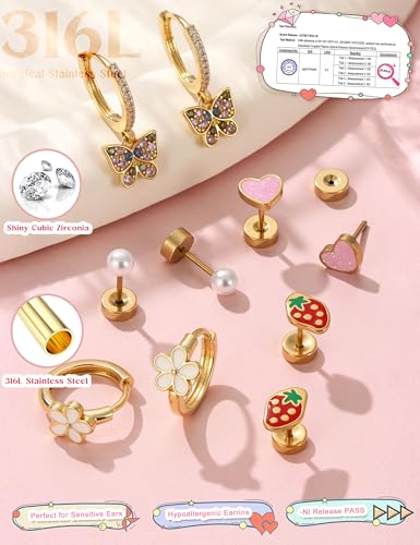 LOLIAS Hypoallergenic Flat Back Earrings 10 Pairs Set