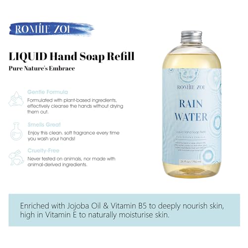 ROMIIE ZOI Liquid Hand Soap Refill, Rain Water, Gentle & Moisturizing Formula, 750 ML/ 26 FL OZ