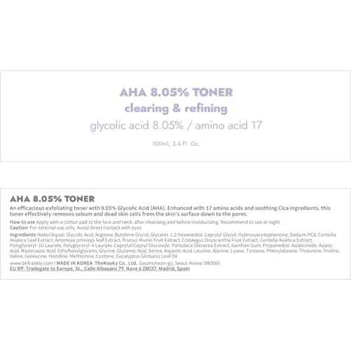 FRANKLY AHA 8.05% Toner | Pore-Refining Exfoliator with Glycolic Acid, 17 Amino Acids, Hyaluronic Acid | Smooths Texture, Hydrates, Targets Flakiness | Korean Skin Care 3.38 fl oz