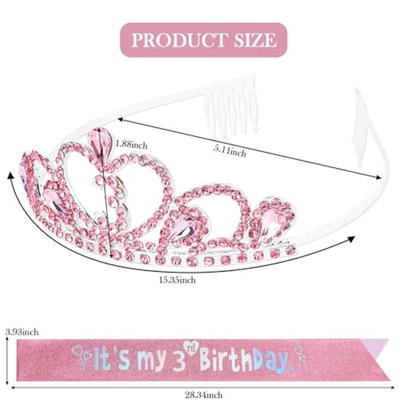 CIEHER 3rd Birthday Crown and Sash Set for Girls - Pink