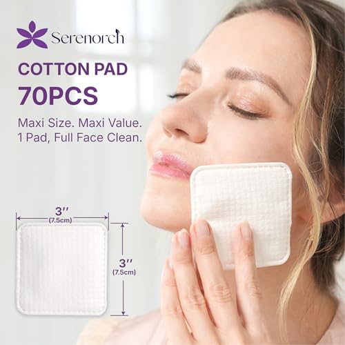 Extra Large Cotton Pads 3x3 Inch, 70 Count - Lint-Free