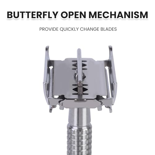 Double Edge Single Blade Safety Razor For Men and Women With 10 Premium Stainless Steel Refill Butterfly Metal Safety Razor, Reusable, Smooth Wet Shaving Experience, Eco-Friendly