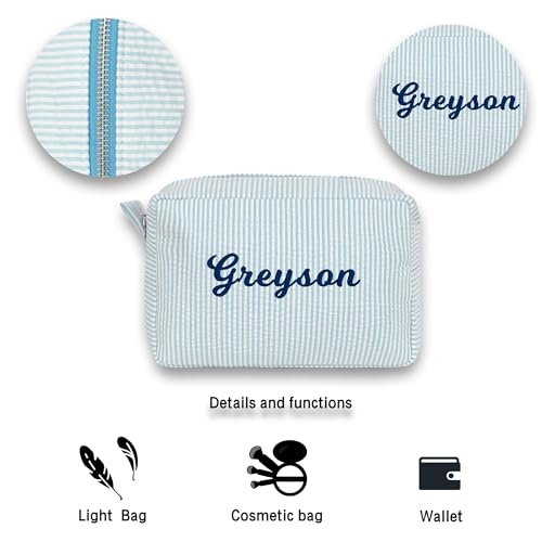 Personalized Cosmetic Bag with Name Embroidery – Seersucker