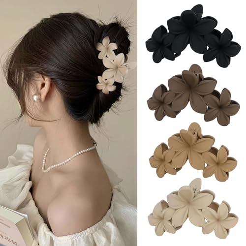 Hawaiian Plumeria Flower Claw Clips - 4 Pack Large Non-Slip Hair Clips