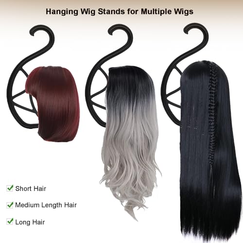 Ainani Wig Hanger Wig Holder, Hanging Wig Stand, Wig Hanger Holder for Multiple Wigs, Portable Wig Stand Hanger, Collapsible Wig Dryer Wig Display Holder Tool for Styling (Black, 1 PCS)