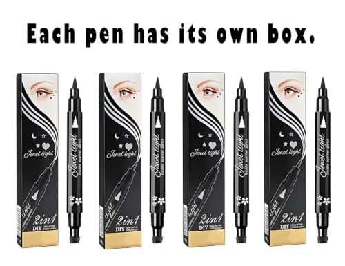 4Pc Dual-Ended Stamp Eyeliner Set | Waterproof Liquid Liner & Face Stamps
