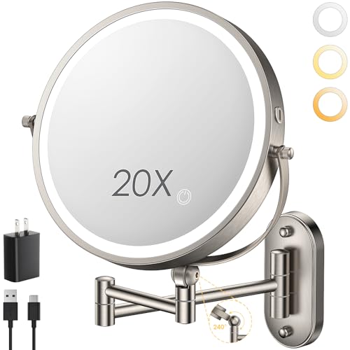 ZLOKLA 9" Rechargeable Wall Mounted Makeup Mirror with Light