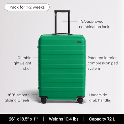 Palm Green Away Medium Checked Hardside Spinner Suitcase 26-inch Lightweight Travel Bag