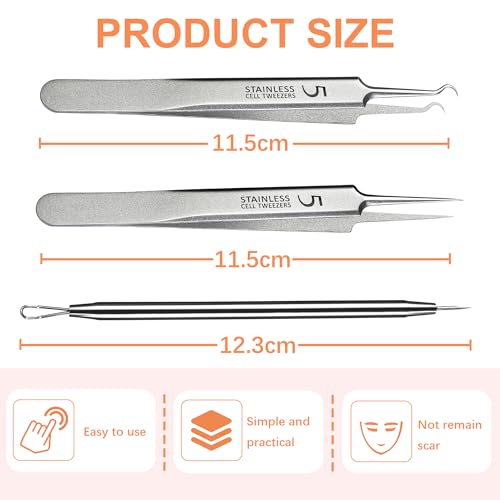 Blackhead Remover Tweezers Kit - 3-Piece Acne Extractor Tool Set
