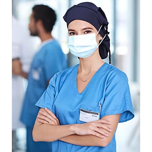 Satin Lined Work Cap with Button for Long Hair Women