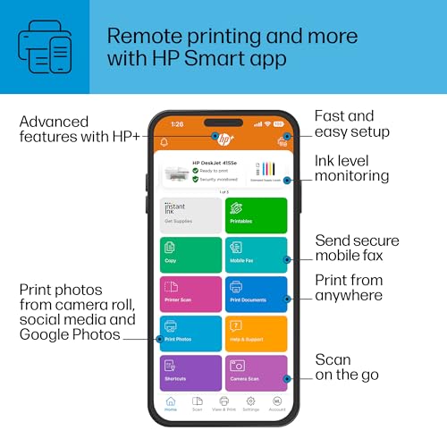 HP DeskJet 4155e Wireless Color Inkjet Printer, Print, scan, copy, Easy setup, Mobile printing, Best-for home, 3 months of Instant Ink included,white