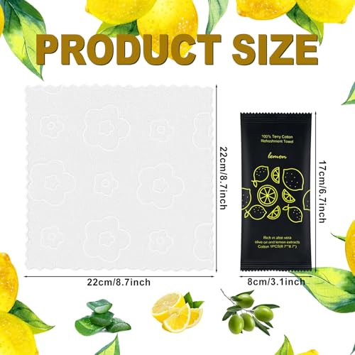 200 Individually Wrapped Moist Cotton Towels - Lemon Scented for Travel & Spa