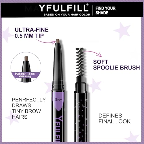 Gray Eyebrow Pencil with Brush - Waterproof Dual-Tip Brow Pen