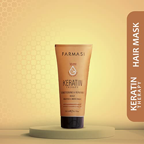 FARMASi Keratin Therapy Shampoo 12.2 fl oz & Hair Mask Set 6.7 fl oz: Repairing Cleanse & Deep Conditioning System for Dry Damaged Hair, Smoothness & Shine