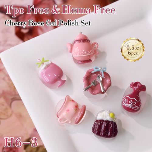 Double Rhythm 6 Pcs HEMA-Free Gel Nail Polish Set - Nude Pink Burgundy
