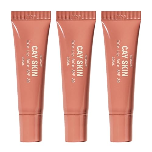 Cay Skin Isle Lip Balm SPF 30 ? High Shine, Hydrating + Sheer Lip Gloss in Vanilla Brown Sugar Flavor ? Formulated with Natural Ingredients for All Skin Tones ? 3-Pack, Coral, 1.05 oz