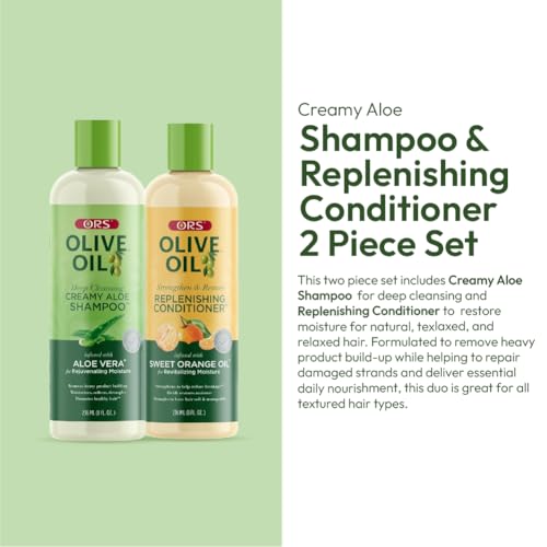 ORS Olive Oil Shampoo & Conditioner with Aloe Vera & Orange Oil for Moisture, Strengthen & Restore (2 Piece Set)