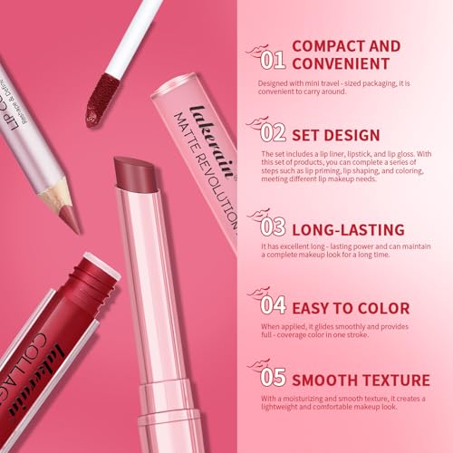 3-Piece Lip Liner & Lipstick Set - Matte & Gloss Combo