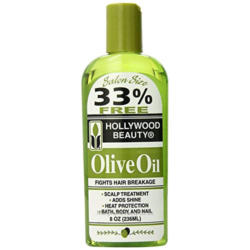 Hollywood Beauty Olive Hair Oil, 8oz Bottle, Also for Bath, Body and Nails, Fights hair breakage, Hair treatment, Adds shine, Heat Protection