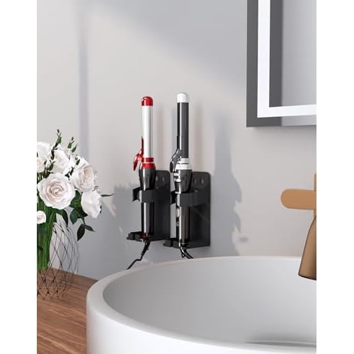 Slizy Wall-mounted hair tool organizer, styling iron holder, razor holder, 2 pieces per pack, black.