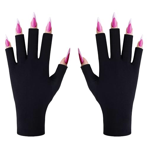 UV Nail Lamp Gloves 2-Pack Fingerless UV Protective Gloves for Gel Manicure - Black