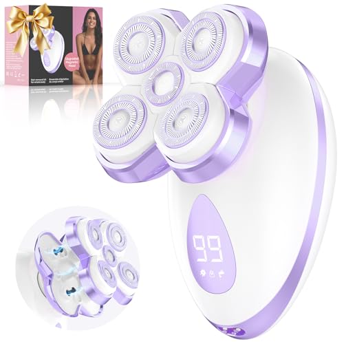 Electric Razors for Women - Upgraded Electric Shaver for Women with Magnetic Heads, Rotary Hair Remover Kit for Legs Bikini Face, Lady Trimmer for Sensitive Skin, Detachable and Waterproof, Grape