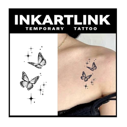 INKARTLINK Tattoo Tech, 3 Sheets Small Semi Permanent Tattoo, Adult Art Design Temporary Tattoos, Lasts 1-2 Weeks, Waterproof, Realistic Look, No Adhesive, No Reflection (Shiny Butterfly)