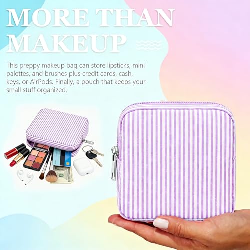 Giesiery 8-Pack Seersucker Makeup Bags - Striped Cosmetic Organizers