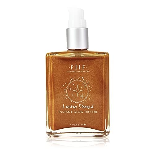 FarmHouse Fresh Lustre Drench Instant Glow Dry Oil, Vitamin K Body Oil, Lightweight Golden Shimmer, Fast-Absorbing, 4 Fl Oz