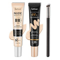 2 Pack Full Coverage Liquid Foundation,Moisturizing BB Cream Foundation Makeup Set with Foundation Brush,Oil Control Long Lasting Waterproof Concealer CC Cream Foundation for Women£¨Natural£©