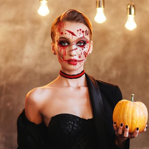 HOWAF Halloween Face Tattoos - 4 Sheets Bloody Scars for Vampire Costume