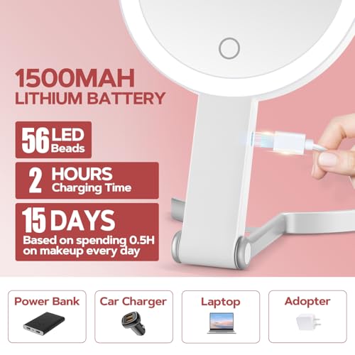 White 30X Magnifying Lighted Travel Makeup Mirror with 56 LEDs & Dimmable Modes
