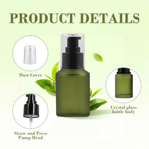 60ml Green Frosted Glass Pump Bottle – Refillable Cosmetic Dispenser