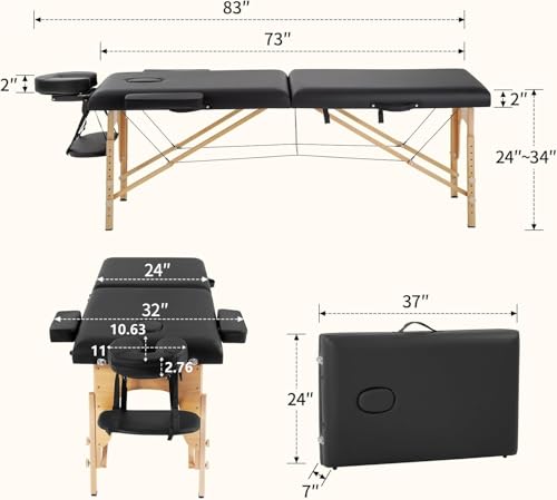 BestMassage Portable Massage Table 24" Wide Height Adjustable